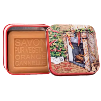Orange-Cinnamon Soap in "Christmas Fireplace" Tin Box 3.5oz