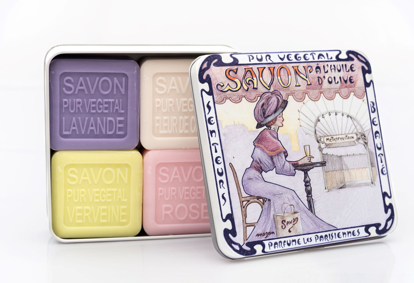 4 x 3.5 oz Soaps in "Paris Metro" Tin Box