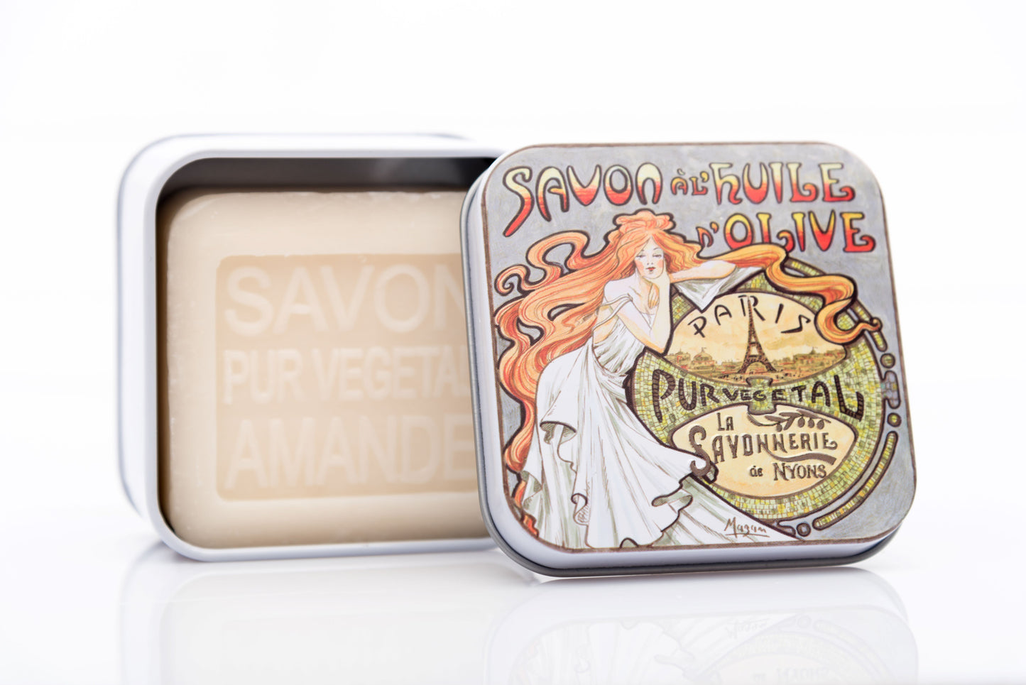 Almond-Scented Soap in "Mucha 2" Tin Box 3.5 oz